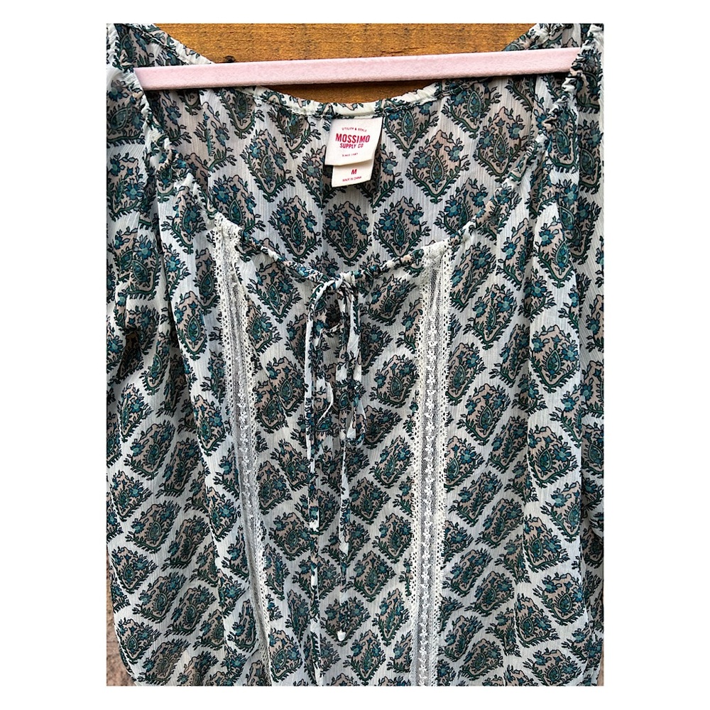 Sz M-Mossimo Supply Co sheer shirt with tie & lace accents - Picture 2 of 6